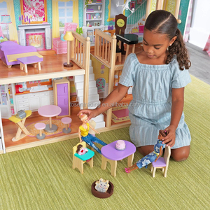 Grande maison en bois éducative rose et bleue à construire soi-même avec accessoires, jouets pour filles - Product Image 3