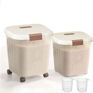 Kitchen Items Large 25kg Rice Barrel Transparent Sealed Dry Grains Storage Boexs <b>Plastic</b> <b>Food</b>-grade <b>Containers</b> with Wheels - Product Image 1