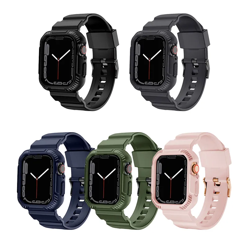 Strap+shock resistant Case strap For Apple Watch band 42mm 44mm 45mm 41mm 40mm 38mm Armor protective cover iWatch 7 SE 6 5 4 3 2