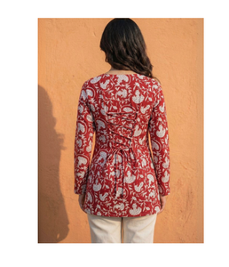 Kurti Corto de Algodón con Estampado Floral para Mujer, Túnica Étnica Ligera de Verano, Informal, Elegante, para Uso Diario, Cómoda y Moderna, Top Indio - Product Image 3