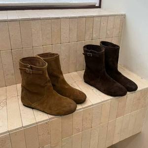 Bottes de cowboy occidentales en daim à bout rond pour femme, rehaussantes, nouvelle collection 2026, bottines polyvalentes - Product Image 4