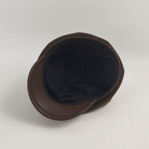 2024 New Autumn Winter Solid Color Women Lady Tweed Beret Vintage PU Leather Brim Stitched Newsboy <b>Hat</b> - Product Image 4