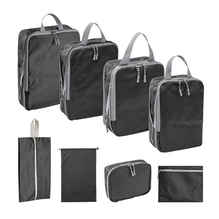 Custom Logo 8-Piece Beige Travel Organizer Packing Cubes Lightweight Storage Accessories Zipper Fashionable Compressing Travel