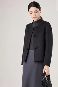 Áo khoác len hai mặt Mù<span class=keywords><strong>a</strong></span> Đông Áo Khoác Lông Thỏ Đơn ngực trang trí nút đồng bằng nhuộm Áo Khoác Len cashmere - Product Image 4