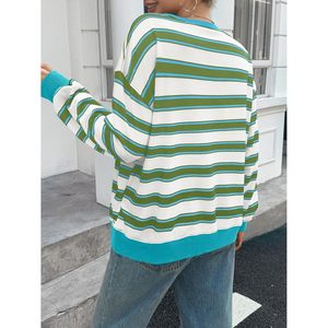 Fisoew Womens Striped Oversized Sweatshirt Crewneck Long Sleeve Casual Pullover Tops Breathable Cotton <b>Blend</b> Regular Fit - Product Image 3
