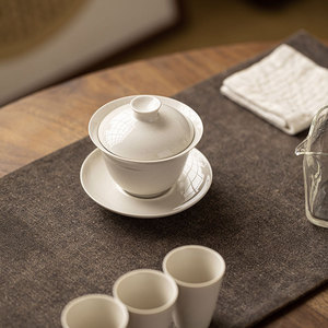 Guanlan Ceramics Wood Ash Gaiwan Kung Fu <b>Tea</b> <b>Set</b> Porcelain With Lid Single <b>Tea</b> Bowl Household Use Afternoon <b>Tea</b> - Product Image 1