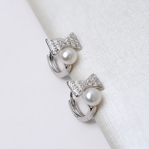 Pendientes de Plata S925 con Forma de Lazo, Edición Coreana, con Perlas, Accesorios de Joyería DIY 1218 - Product Image 1