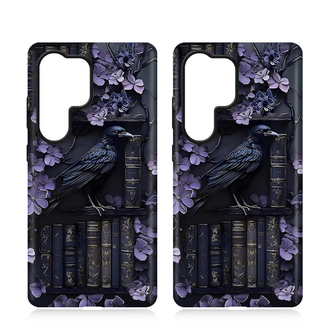 For for S26 Ultra Gothic Raven Crow Book Pattern PC+TPU Shockproof Phone Case