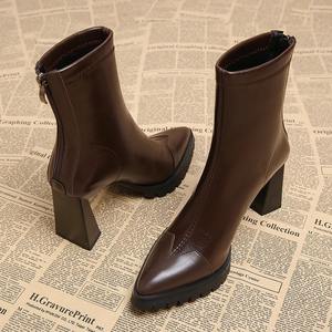 Botines Chelsea de Punta para Mujer, Otoño-Invierno-Primavera 2026, Cómodos, Tacón Grueso, Exterior de PU, Forro de Cuero Sintético, Suela de Goma - Product Image 3