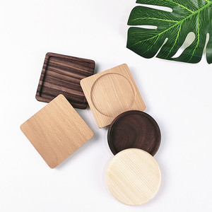 Sous-verres en bois carrés et ronds, couleur unie, style japonais, pour cérémonie du thé, supports de tasses, vaisselle de thé de l'après-midi, soucoupes - Product Image 1