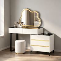 Coiffeuse de luxe moderne en bois massif, durable, avec miroir éclairé, tiroirs de rangement et armoire, taille personnalisable, pour chambre à coucher