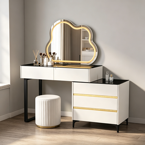 Modern Makeup Vanity <b>With</b> Lighted Mirror Storage <b>Drawers</b> And Cabinet Bedroom <b>Dressing</b> <b>Table</b> <b>With</b> Stool - Product Image 1