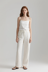 <span class=keywords><strong>Pantaloni</strong></span> Larghi da Spiaggia in <span class=keywords><strong>Cotone</strong></span> e Lino <span class=keywords><strong>Bianchi</strong></span> Personalizzati OEM per Donne e Signore, <span class=keywords><strong>Pantaloni</strong></span> Casual - Product Image 4