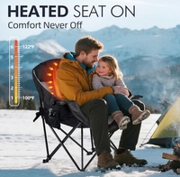 Chaise pliante chauffante d'extérieur extra large avec sac isotherme intégré, poches d'accoudoir et sac de transport pratique pour la pêche