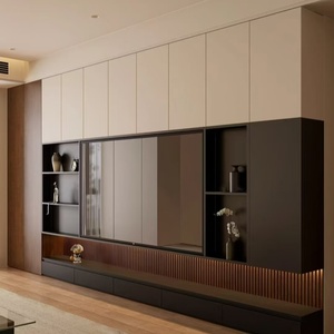 Meuble <span class=keywords><strong>TV</strong></span> moderne européen au design simple avec rangement dissimulé, unité murale intelligente en bois pour salon - Product Image 2