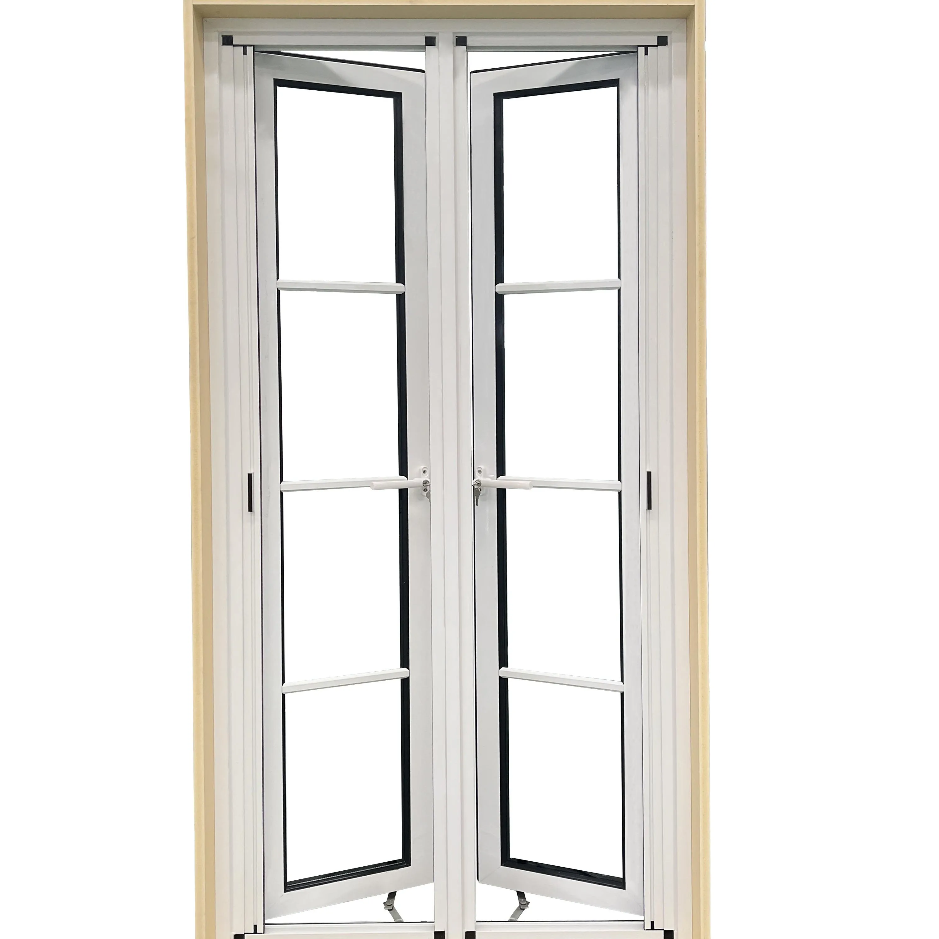 AGWA NFRC Modern beautiful white Aluminum casement window with grid Water proof dust proof Edge banding sound insulation