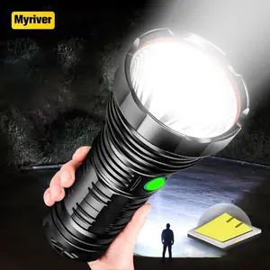 Myriver lanterna led recarregável, com zoom, 2000 lúmens, segurança, 5 modos de dentro, para áreas externas, autodefesa, lanterna