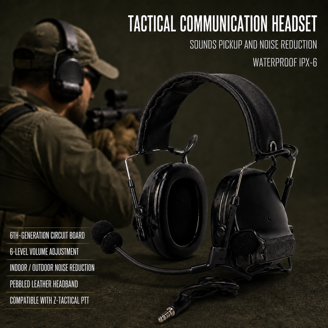 Z-Tactical Z051 COMTA III Tactical Communication Headset Noise Reduction Headphones with Boom Mic for Hunting Shooting