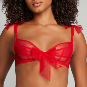 Soild donne esotiche reggiseno e mutandine set ragazza natale san valentino <span class=keywords><strong>Sexy</strong></span> <span class=keywords><strong>Sexy</strong></span> fiocco rosso fantasia giovane donna lusso maglia Lingerie di pizzo - Product Image 3
