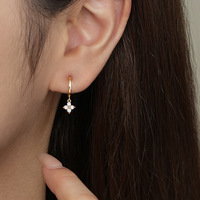 Ensemble de 3 pièces en argent sterling S925 français trèfle à quatre feuilles en or exquis petit clou Zircon boucles d'oreilles créoles fines pour femmes