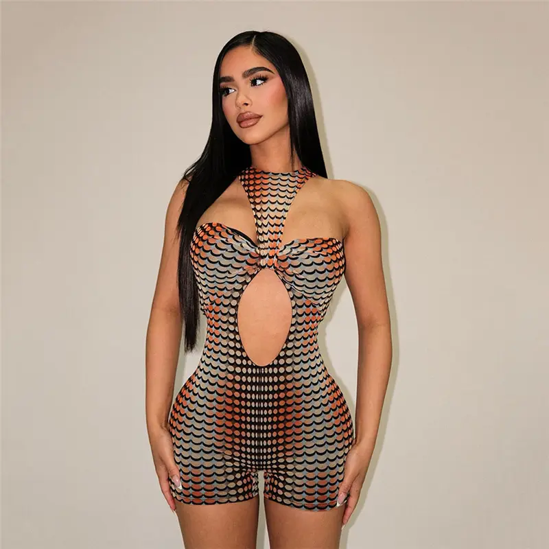 Toptan kadınlar fabrika bodycon hollow seksi yaz kolsuz tek parça kısa tulum