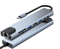 Station d'accueil USB-C 8-en-1 avec bouton d'alimentation, USB-C mâle vers + RJ45 100M, USB 3.0*1, USB 2.0*1, PD 87W, SD/TF, données PD 2.0 – En stock