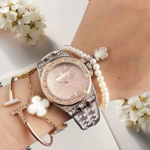 Montre de luxe pour femme en acier inoxydable bicolore, entièrement sertie de diamants, avec bracelet en cristal, montre-bracelet tendance, bijoux - Product Image 5