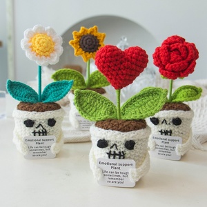 Maceta de punto con diseño floral de energía positiva para Halloween, adorno de escritorio con flor simulada, muñeco de mano, decoración de Halloween - Product Image 3