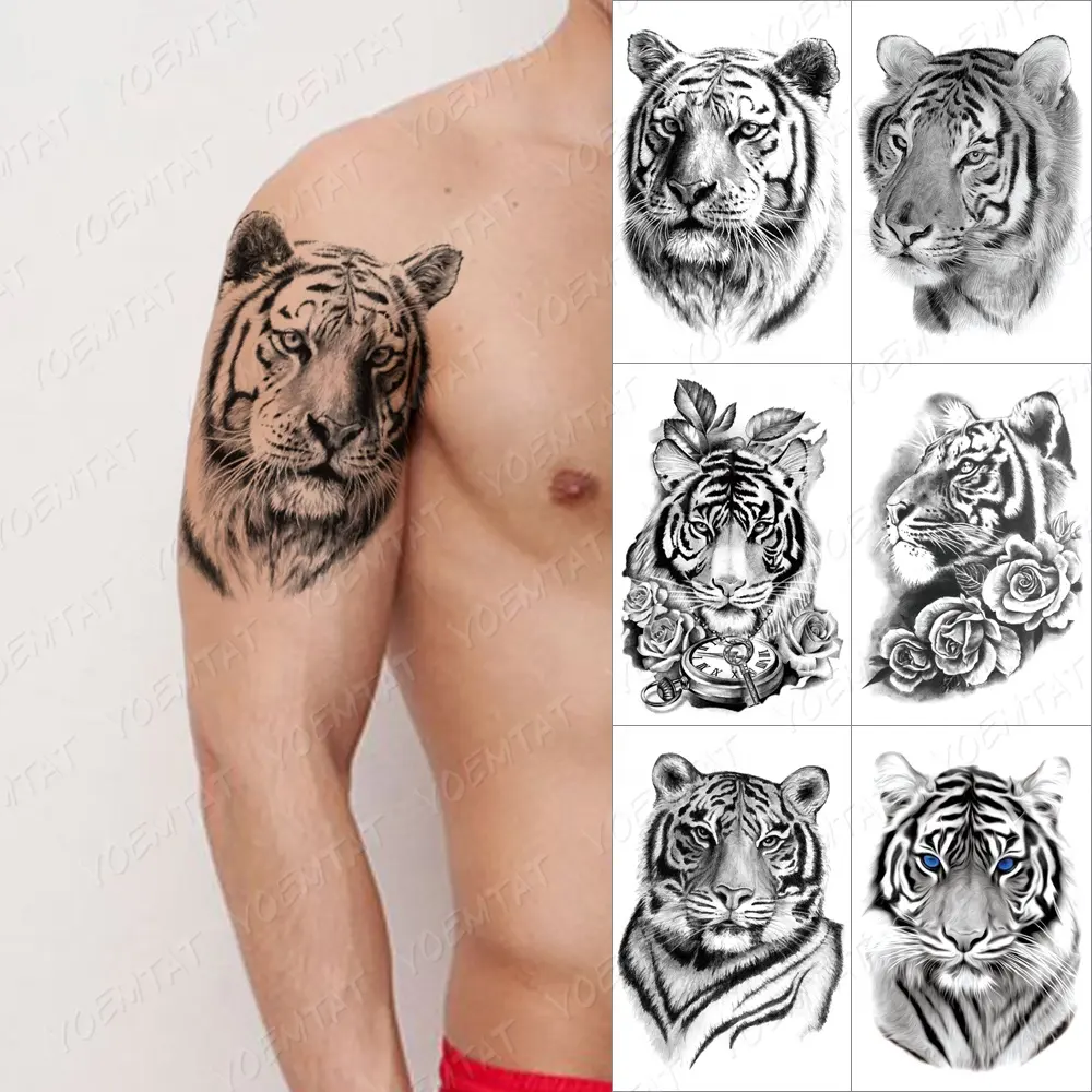 Tatouage temporaire imprimé Lion, autocollant, dessins tribaux, vifs, transfert d'eau