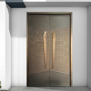 <span class=keywords><strong>Puerta</strong></span> de Entrada Frontal Moderna Personalizada Antirrobo de Aluminio Fundido con <span class=keywords><strong>Doble</strong></span> <span class=keywords><strong>Hoja</strong></span> Abatible y Manija con Diseño de <span class=keywords><strong>Hoja</strong></span> de Oro en V para Villa - Product Image 1