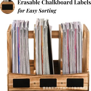 Wooden <b>File</b> Organizer With Blackboard Desktop <b>Storage</b> Rack Multi Compartment Solid Wood Document Management Office Organizer - Product Image 5
