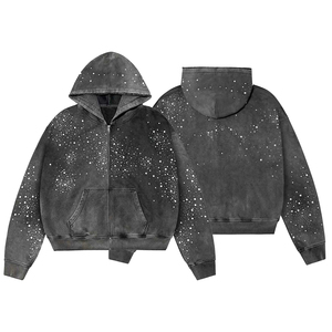 KingSen – Sweat à capuche zippé pour homme, coupe ample, brodé de strass, respirant, en molleton délavé, imprimé, 100 % coton – Vente en gros de haute qualité - Product Image 5