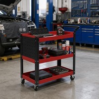 Carrito de Herramientas Profesional de 3 Niveles con Tableros Laterales de Altura Completa y Ruedas