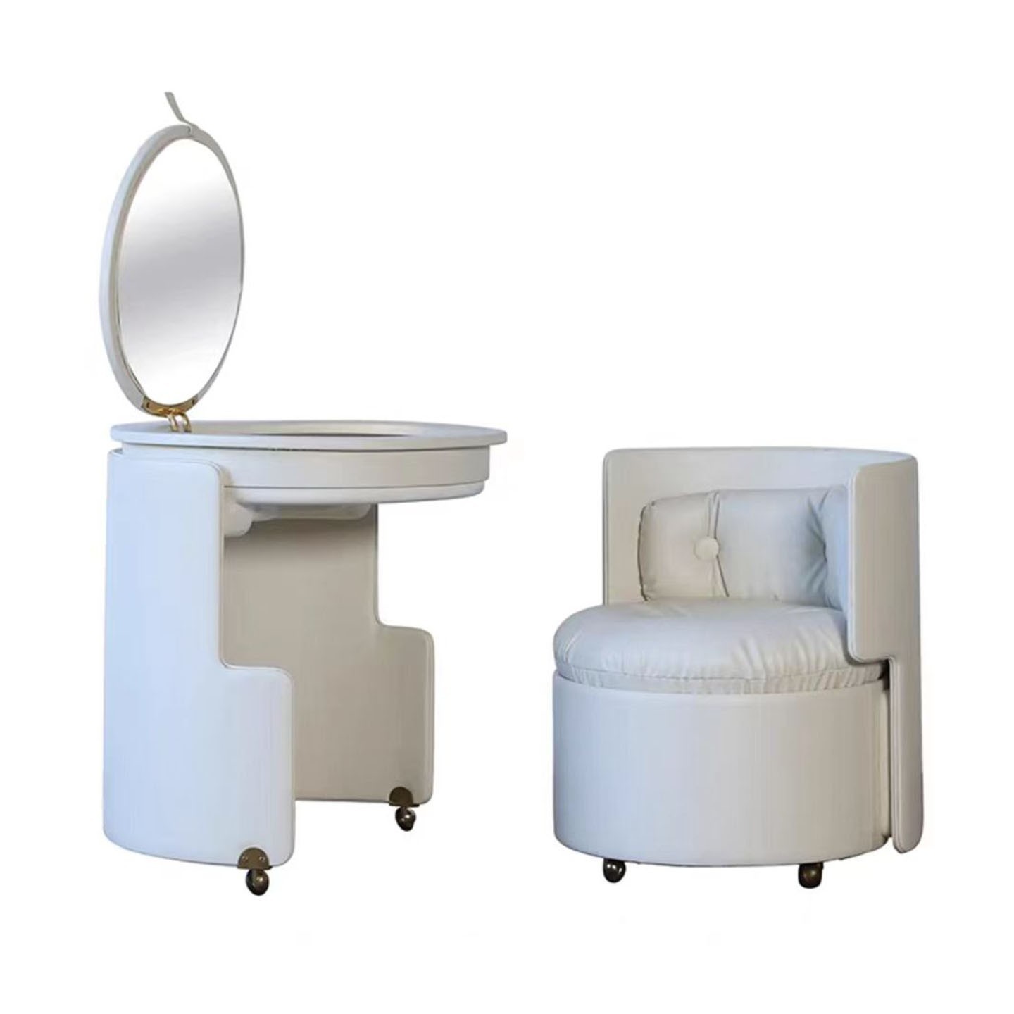 Mesa de maquillaje blanca + silla de maquillaje.