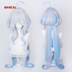 วิกผมยาว80ซม. สีขาวหยิกสีฟ้าผสม genshin impact Anime focalors วิกคอสเพลย์สังเคราะห์อุปกรณ์ประกอบฉากวิก - Product Image 1