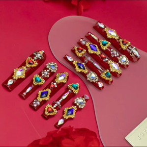 JOYPET Glamorous French Tips Precioso juego <span class=keywords><strong>de</strong></span> <span class=keywords><strong>uñas</strong></span> postizas Pintura a mano 10PCS Diseño único <span class=keywords><strong>Uñas</strong></span> 3D Encantos hechos a mano - Product Image 5