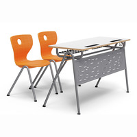 Ensemble de chaises et de tables d'école, mobilier de salle de classe, pupitre d'école en bois avec deux chaises