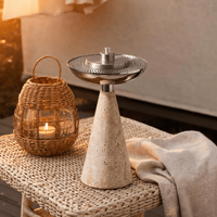 SAIDKOCC Brûleur d'encens en marbre naturel 28CM, encensoir en pierre de travertin sculpté à la main, décoration pour cérémonies religieuses arabes du Ramadan