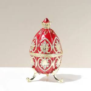 Caja de baratija decorativa estilo huevo <span class=keywords><strong>Faberge</strong></span> roja esmaltada pintada a mano, regalo único con bisagras para la familia, 1 unidad - Product Image 6