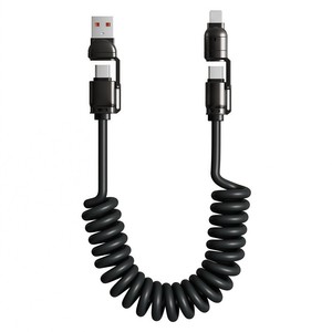 Cable de datos 4 en 1 con resorte, tipo <span class=keywords><strong>C</strong></span> a <span class=keywords><strong>Lightning</strong></span> <span class=keywords><strong>USB</strong></span>, 1M, carga rápida retráctil para teléfono móvil Huawei <span class=keywords><strong>Apple</strong></span> - Product Image 2