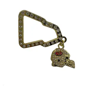 Hot sale custom diamond bule bird letter A B cowboy mexican hat pins with chain baseball team charm frame pin