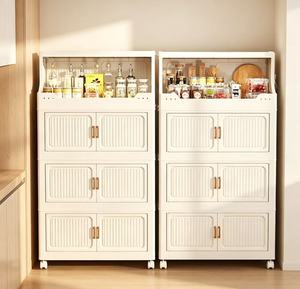 Armadio Multiuso <span class=keywords><strong>con</strong></span> Ante a Ribalta, <span class=keywords><strong>Ruote</strong></span> Frenanti, Pieghevole, Antipolvere, Organizzatore per Cucina, Bagno, Soggiorno e Oggetti Vari - Product Image 2