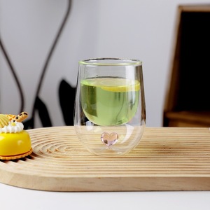 Taza de Café de Vidrio de Doble Capa con Diseño Nuevo, Taza de Vidrio de Borosilicato Alto con Corazón de <span class=keywords><strong>Amor</strong></span> en el Interior, Diseño Personalizado - Product Image 2