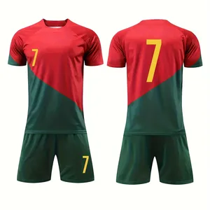 Quick Dry Football #7 Boys Stretchy Kids Soccer Jersey Moisture Wicking Shorts For Soccer Training