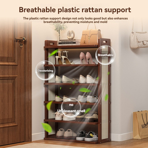 Zapatero Vertical ajustable de madera maciza moderno de lujo ligero 6 estantes diseño de esquina patentado que ahorra espacio para puerta delantera estrecha - Product Image 5
