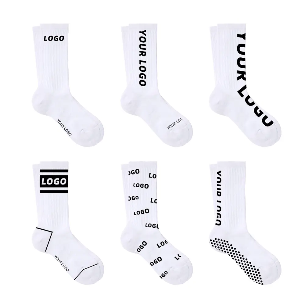 OEM benutzer definierte Logo weiß Trampolin Scrunch Sport Anti-Rutsch-Crew Herren Fußball rutsch feste Griff Fußball Socken