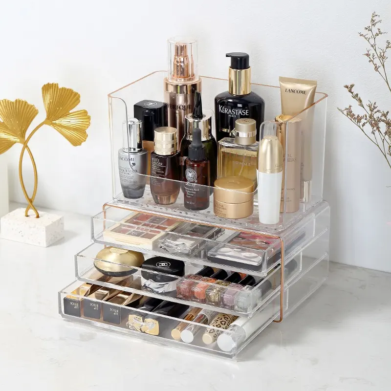 PS kleine schmuck aufbewahrungsbox kosmetik aufbewahrungsbox transparent 3 stufen kunststoff schublade make-up organizer