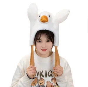 Creative funny flying goose hat with a big white goose feather hat toys