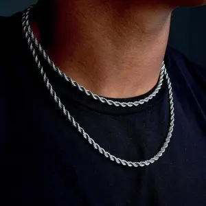Di alta qualità in argento 925 Sterling 1.8mm intrecciato catena intrecciata torsione italiana corda collana a catena per gli uomini