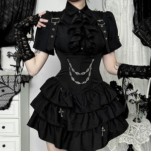 green emerald velvet dress Black Cocktail Dress with Sleeves | Gothic Party Dresses main image 1